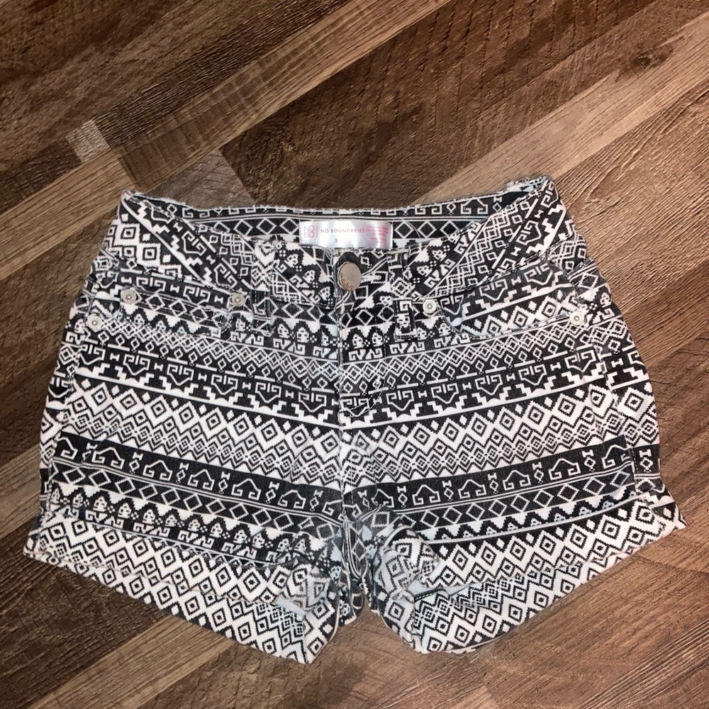 black and white designed shorts